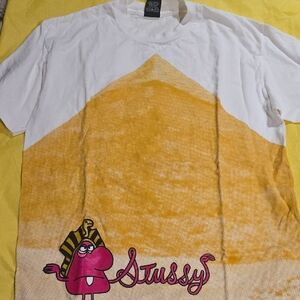 Stussy White Tee with Yellow Pyramid Graphic